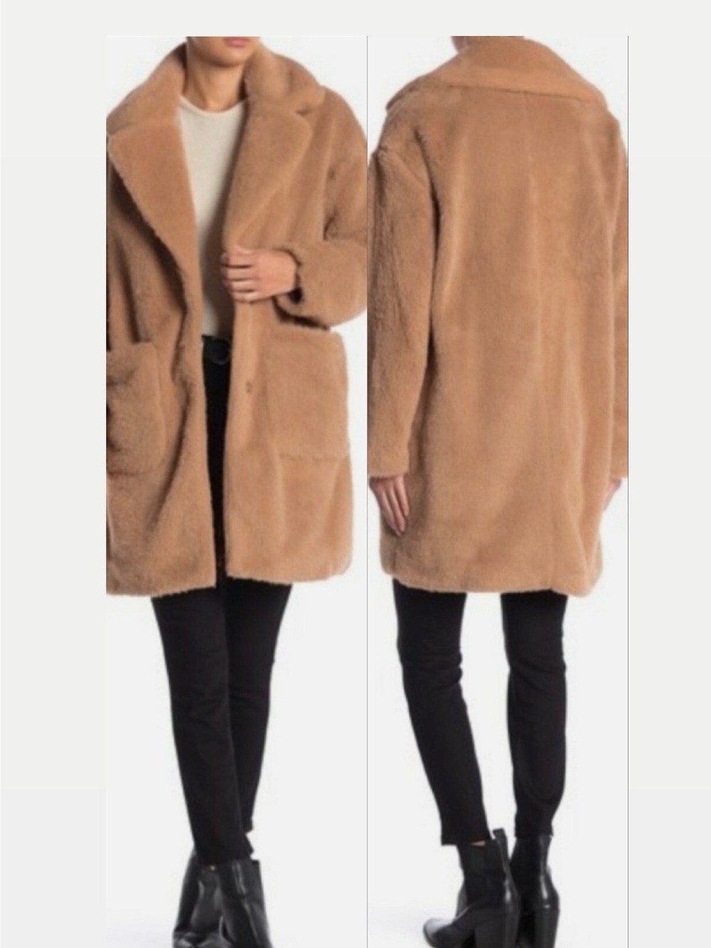 BCBGeneration Plush Faux-Fur Coat in Camel Beige